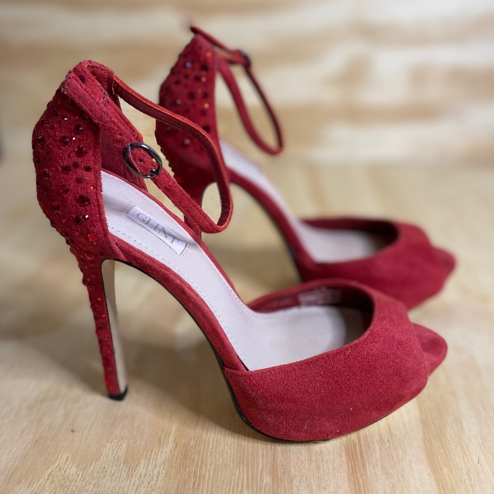 Glint Red Jeweled Heels